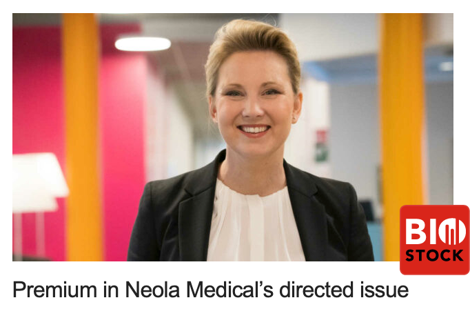 CEO Hanna Sjöström comments Neola Medicals directed share issue 2023 in new article by BioStock