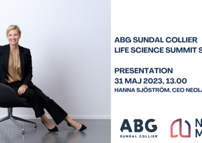 Neola Medical’s CEO Hanna Sjöström presents at ABG Sundal Collier’s Life Science Summit Seminar on May 31