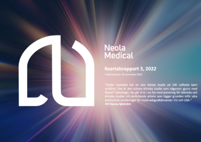 Neola Medical Q3 report 2022 – Important milestone reached as clinical study on 100 newborn babies was finalized