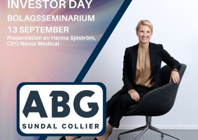 Neola Medical’s CEO Hanna Sjöström presents at ABG Sundal Colliers Investor Day the 13th of September